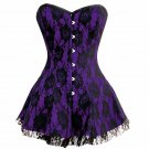 Purple Satin Black Net Halloween Costume Goth Burlesque Costume Overbust Corset Dress