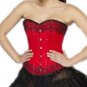 Red Satin Handmade Sequins Halloween Burlesque Waist Training Overbust Corset