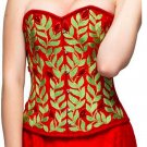 Red Velvet Embroidery Halloween Steampunk Bustier Waist Shaper Overbust Corset