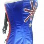 Blue Satin Australia Flag Sequins Halloween Burlesque Bustier Overbust Corset