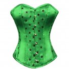 Green Satin Black Stars Print Halloween Costume Bustier Overbust Corset
