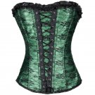 Green Satin Black Net Halloween Costume Burlesque Bustier Overbust Corset Top
