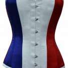 Red White Blue Satin France Flag Goth Halloween Costume Overbust Corset Top