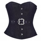 Black Denim Leather Belt Halloween Costume Steampunk Bustier Overbust Corset Top