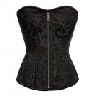 Black Brocade Spiral Steel Boned Halloween Costume Zipper Front Opening Corset