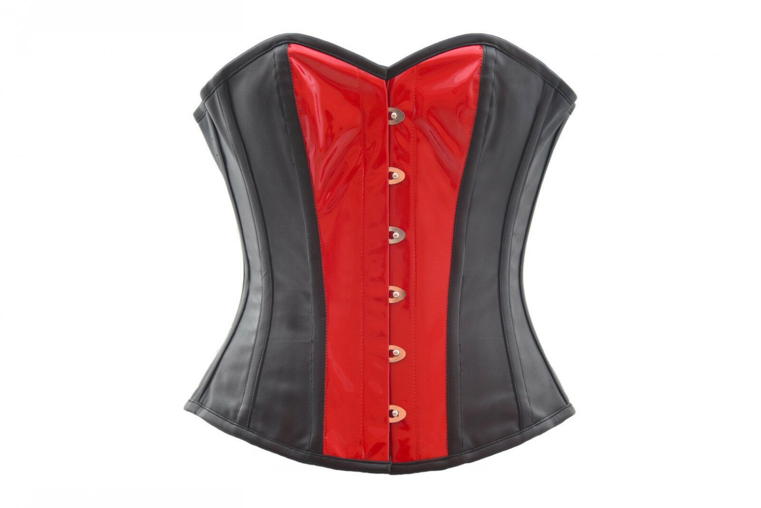 Black Red PVC Leather Goth Halloween Costume Steampunk Bustier Overbust Corset