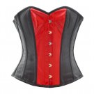 Black Red PVC Leather Goth Halloween Costume Steampunk Bustier Overbust Corset