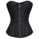 Black Brocade Spiral Steel Boned Goth Halloween Costume Antique Zipper Corset
