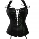 Black Leather Lace Zip Shoulder Straps  Halloween Steampunk Overbust Corset