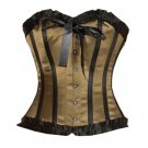 Olive Green Satin Black Lace Halloween Retro Burlesque Costume Overbust Corset