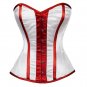 White Satin Red Stripes Halloween Costume Bustier Waist Tariner Overbust Corset