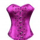 Purple Satin Black Stars Print Halloween Costume Waist Shaper Overbust Corset