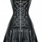 Black Faux Leather Laced Chain Goth Halloween Costume Steampunk Overbust Corset