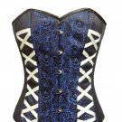 Blue Brocade Halloween Burlesque Waist Cincher Costume Bustier Overbust Corset