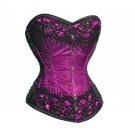 Purple Satin Black Sequins Halloween Costume Waist Training Overbust Corset Top