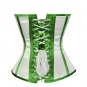 White Satin Green Stripes Burlesque Goth Halloween Costume Overbust Corset Top