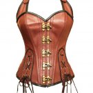 Brown REAL Leather Halloween Costume Steampunk  Waist Training Overbust Corset