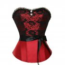 Red Satin Black Net Goth Halloween Costume Burlesque Bustier Overbust Corset Top