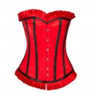 Red Black Trim Satin Halloween Burlesque Bustier Costume Overbust Corset