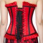 Red Black Trim Satin Halloween Burlesque Bustier Costume Overbust Corset