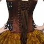 Brown Satin Sequins Burlesque Halloween Costume Waist Cincher Overbust Corset