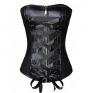 Black Faux Leather Satin Lace Goth Halloween Costume Steampunk Overbust Corset