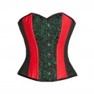 Green Black Brocade Red Leather Halloween Burlesque Costume Overbust Corset