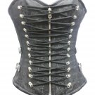 Black Brocade Leather Zipper Laces Halloween Steampunk Bustier Overbust Corset