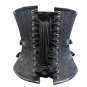 Black Brocade Leather Zipper Laces Halloween Steampunk Bustier Overbust Corset