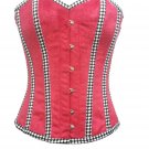 Red Velvet Check Stripes Halloween Burlesque Waist Training Overbust Corset