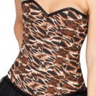 Tiger Printed Polyester Halloween Burlesque Bustier Costume Overbust Corset Top