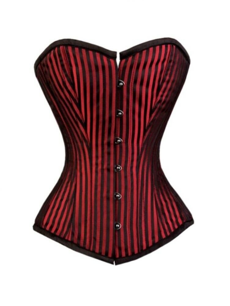 Red & Black Stripes Brocade Goth Halloween Costume Burlesque Overbust Corset Top