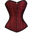 Red & Black Stripes Brocade Goth Halloween Costume Burlesque Overbust Corset Top