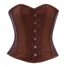 Brown Floral Print Leather Goth Halloween Costume Steampunk Overbust Corset Top