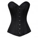 Black Satin Double Bone Goth Halloween Costume Burlesque LONG Overbust Corset