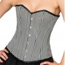 Black White Check Polyester Halloween Burlesque Waist Cincher Overbust Corset