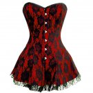 Red Satin Black Net Goth Burlesque Costume Overbust Corset Dress