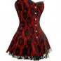 Red Satin Black Net Goth Burlesque Costume Overbust Corset Dress