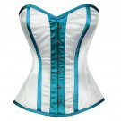 White Satin Baby Blue Stripes Goth Halloween Costume Burlesque Overbust Corset