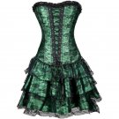 Green Satin Black Net Lace Design Burlesque Costume Overbust Corset