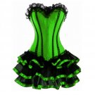 Green Satin Black Frill Tutu Skirt Burlesque Overbust Corset Dress