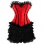 Red Satin Black Frill Tutu Skirt Halloween Burlesque Overbust Corset Dress