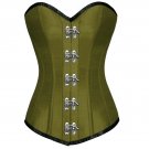 Olive Green Satin Goth Halloween Costume Waist Shaper LONG Overbust Corset Top