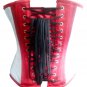 Red White Satin Black Leather Belts Halloween Waist Cincher Overbust Corset