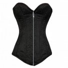 Black Brocade Goth Halloween Costume Burlesque Silver Zipper Opening LONG Corset