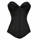 Black Brocade Goth Halloween Costume Burlesque Bustier Front Closed LONG Corset