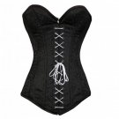 Black Brocade Goth Halloween Costume Burlesque Bustier Front White Lace LONG Top