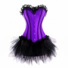 Purple Satin Black Net Tutu Skirt Halloween Waist Cincher Overbust Corset Dress