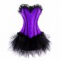Purple Satin Black Net Tutu Skirt Halloween Waist Cincher Overbust Corset Dress