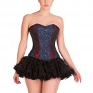 Red & Blue Black Brocade Halloween Burlesque Overbust Tutu Skirt Corset Dress